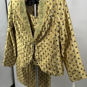Moshita Shining Women Sz 8 3 Piece Sage Brown Dot Skirt Suit Blazer & Tank NWT